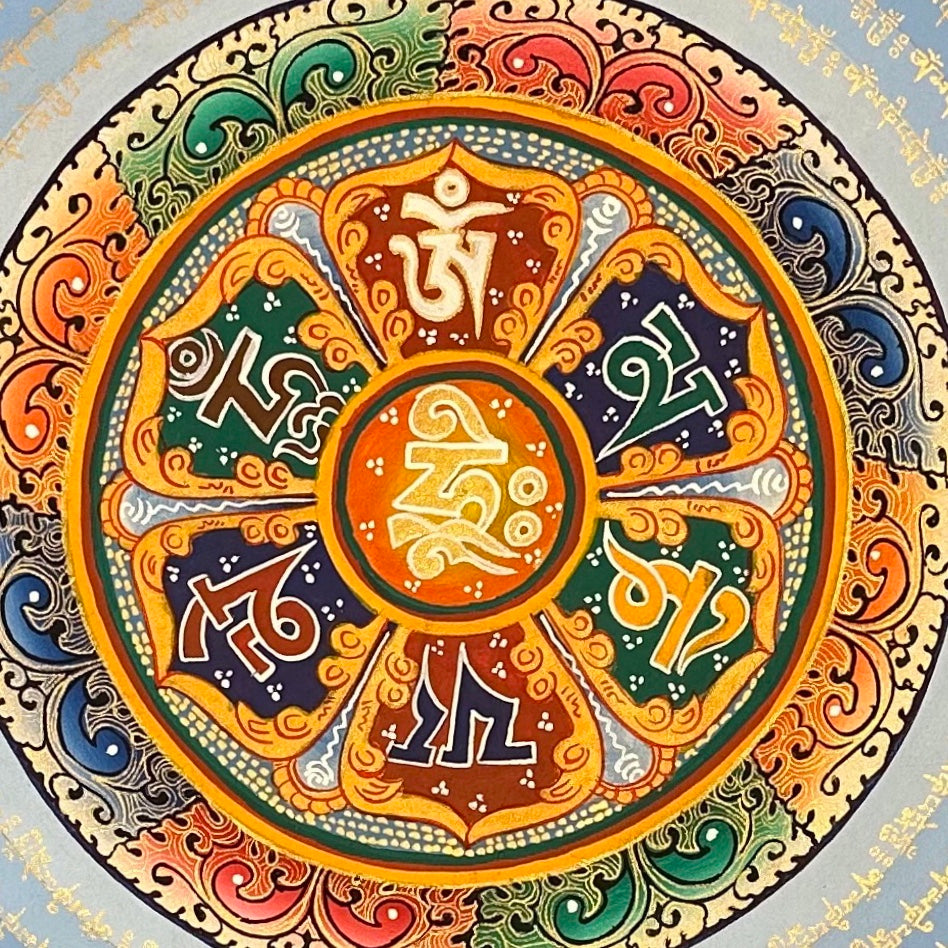 Mantra Mandala thangka, detail: centre