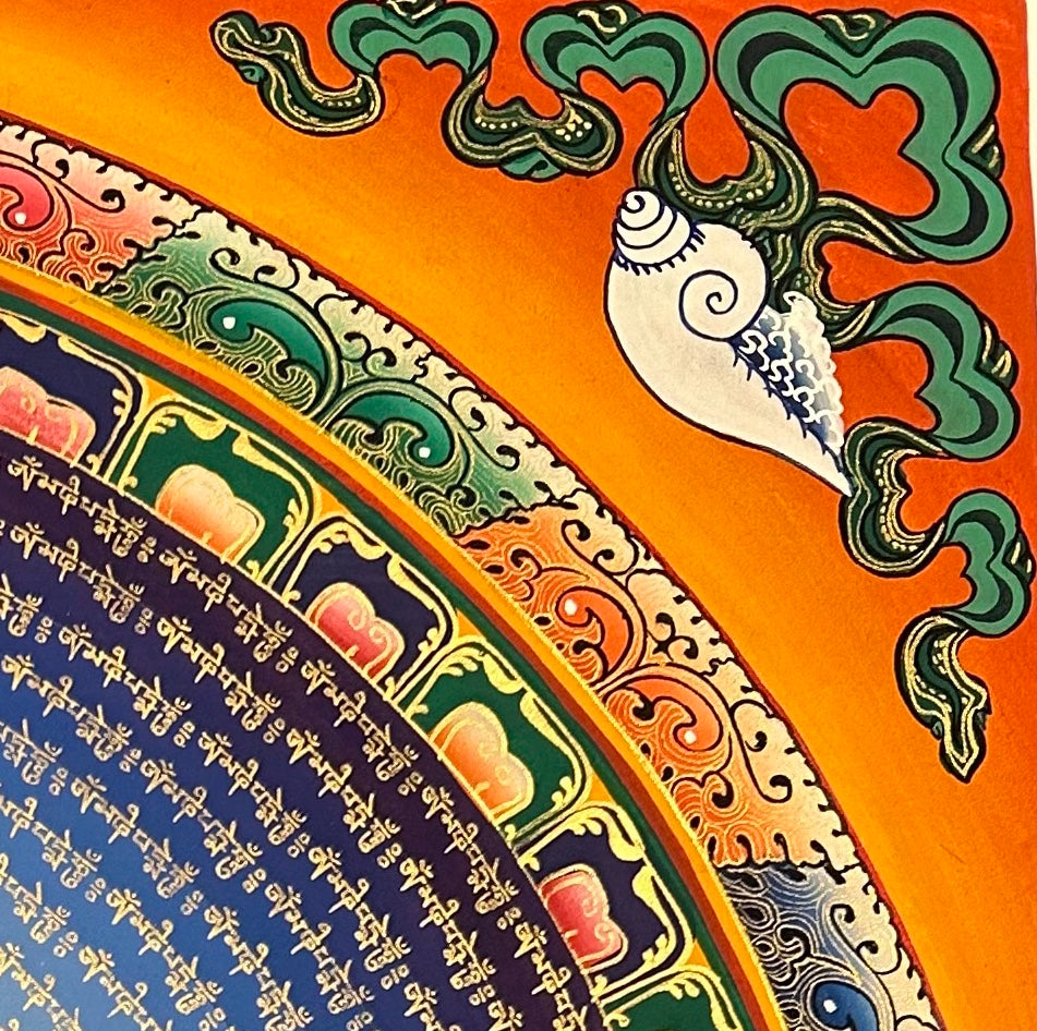 Mantra Mandala thangka, detail: top-right corner