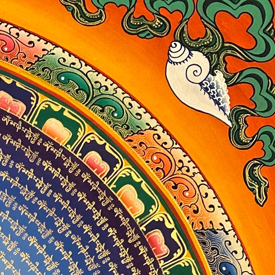 Mantra Mandala thangka, detail: top-right corner