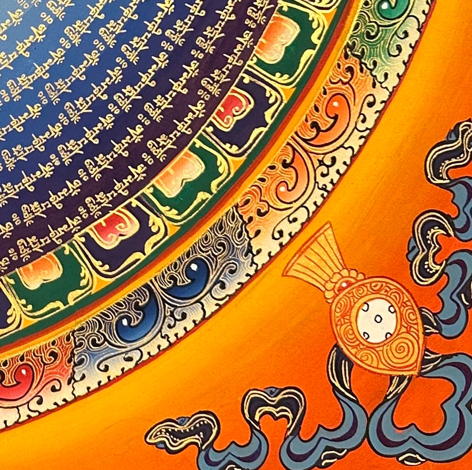 Mantra Mandala thangka, detail: bottom-right corner