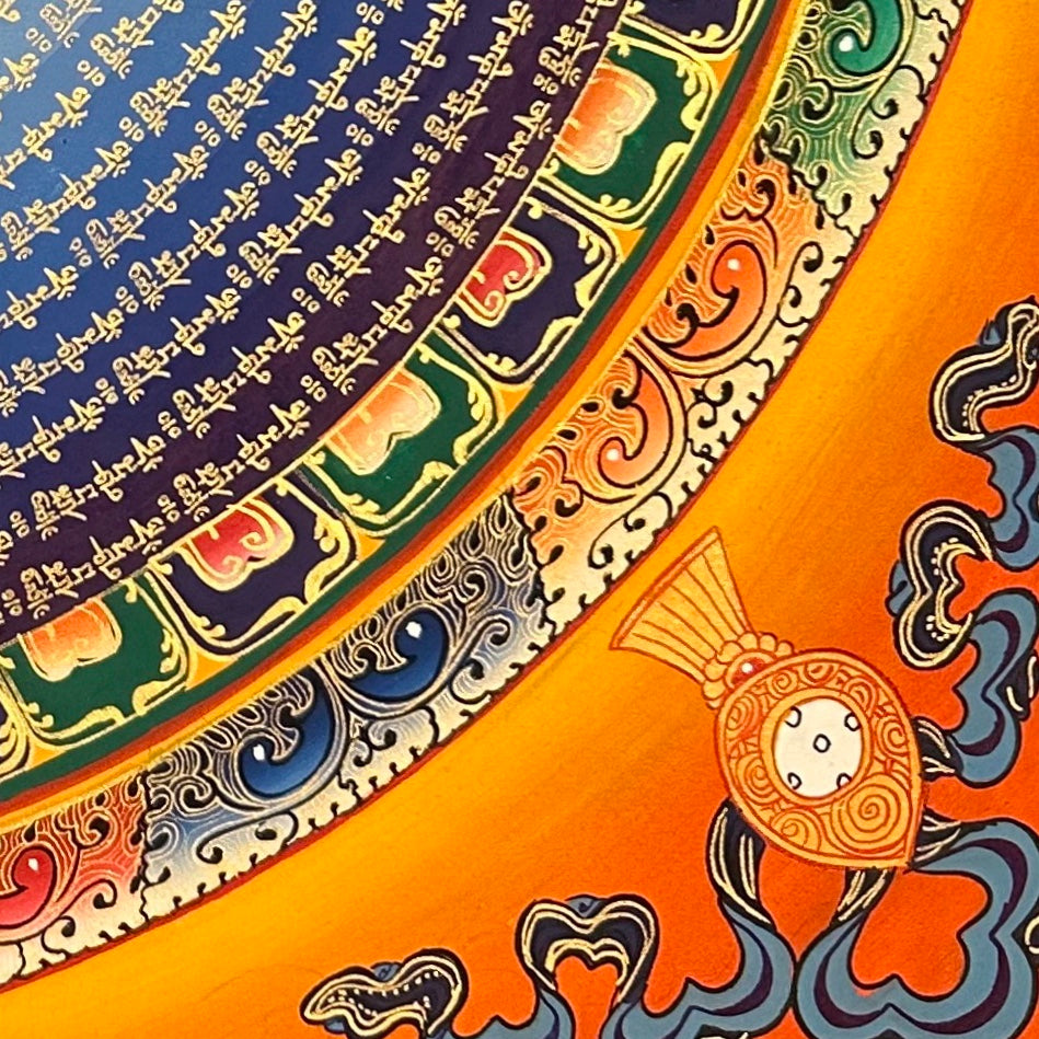 Mantra Mandala thangka, detail: bottom-right corner
