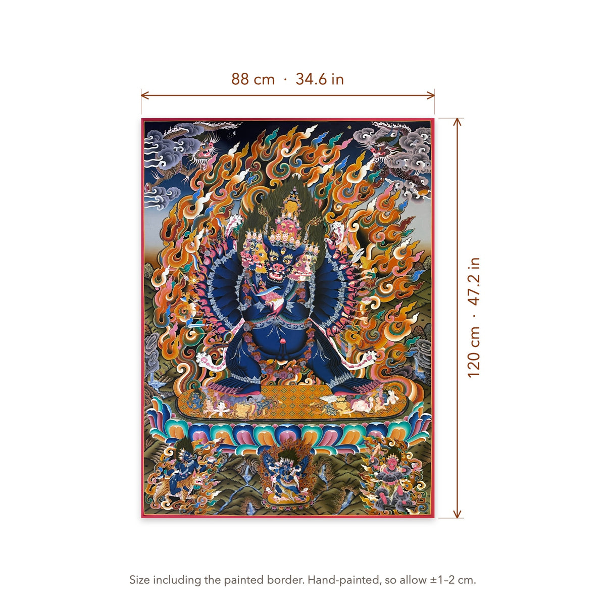 Size diagram: 88 × 120 cm (34.6 × 47.2 in), including the painted border