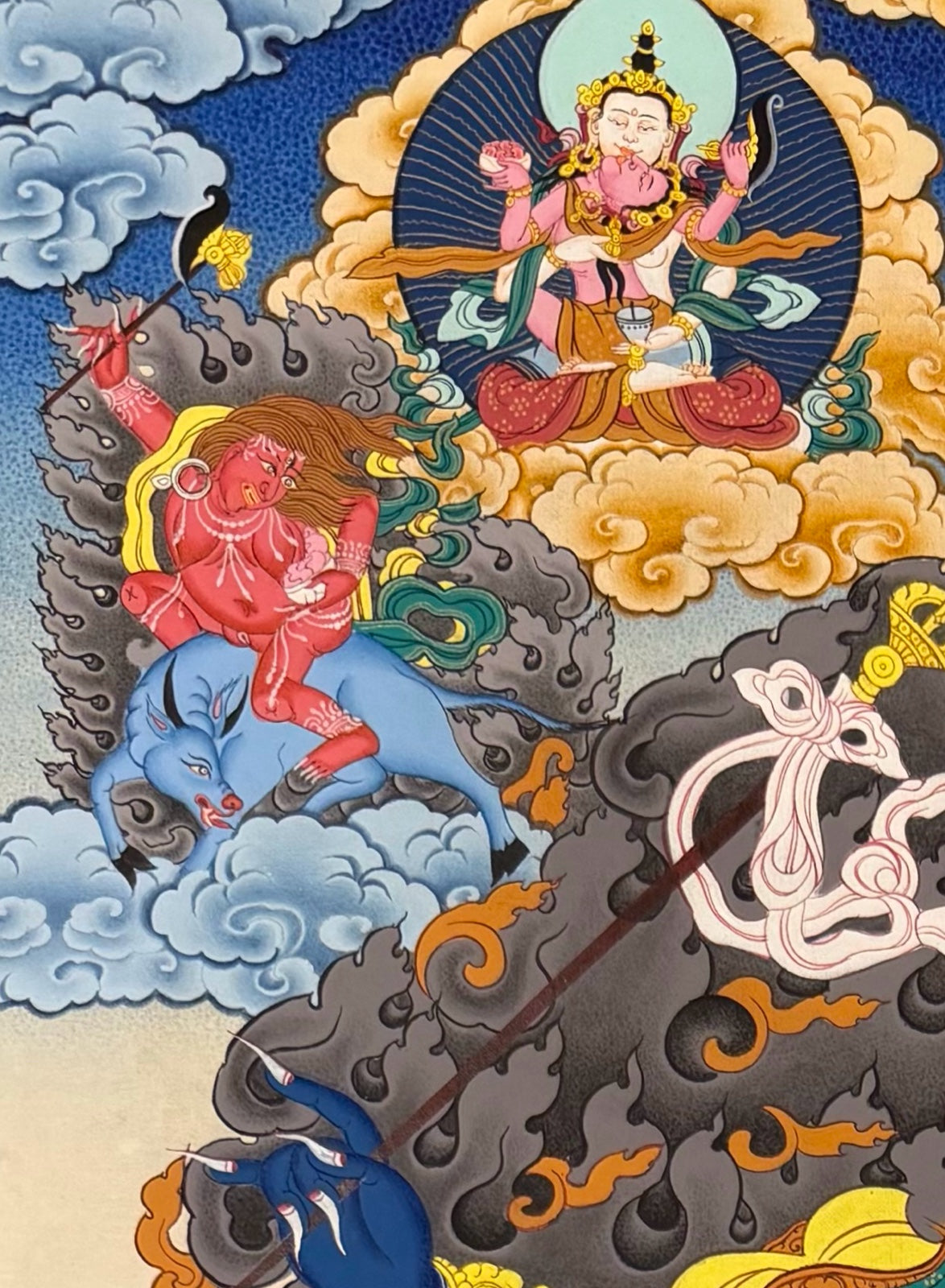 Palden Lhamo thangka, detail: top-left corner