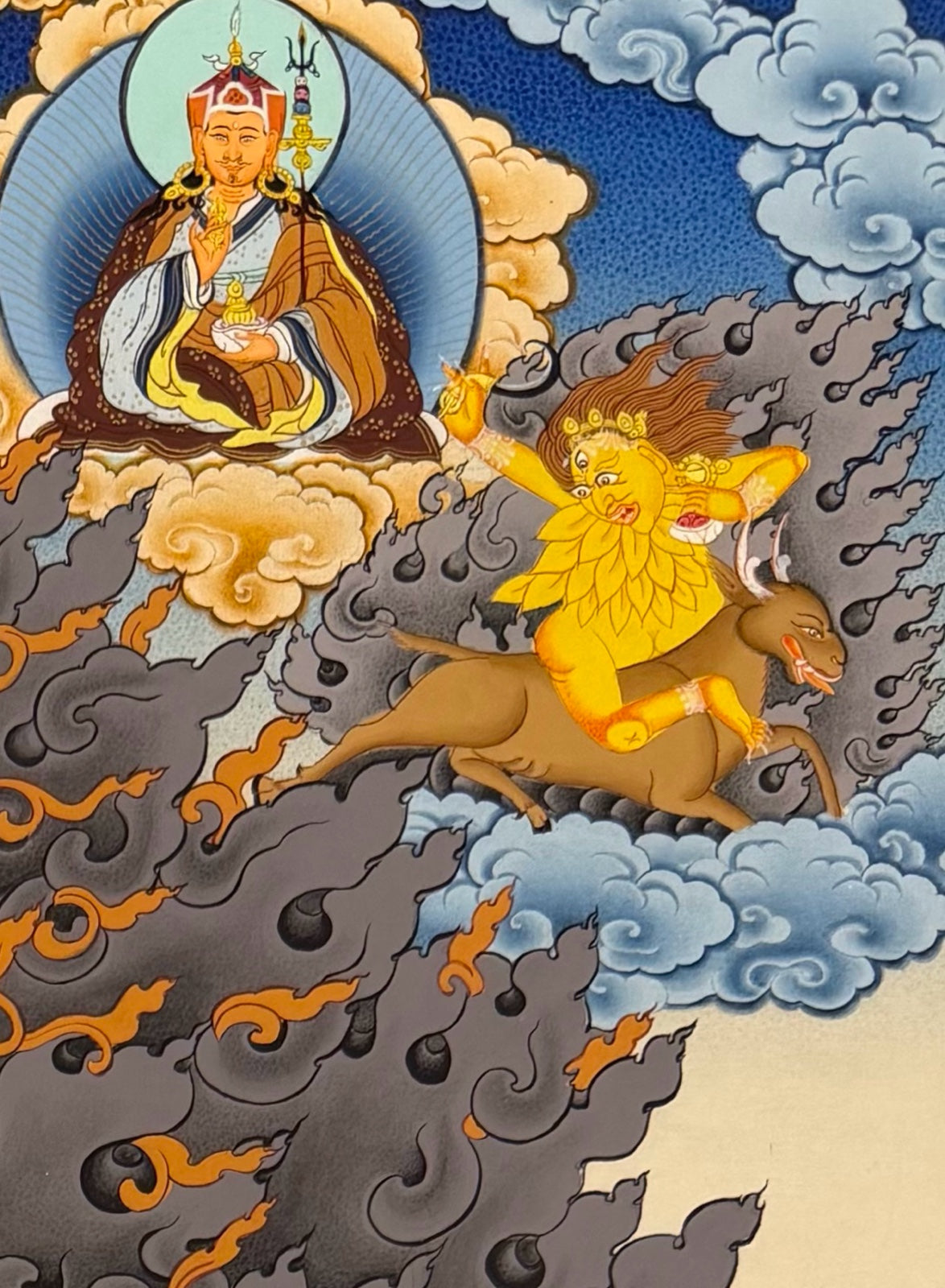 Palden Lhamo thangka, detail: top-right corner