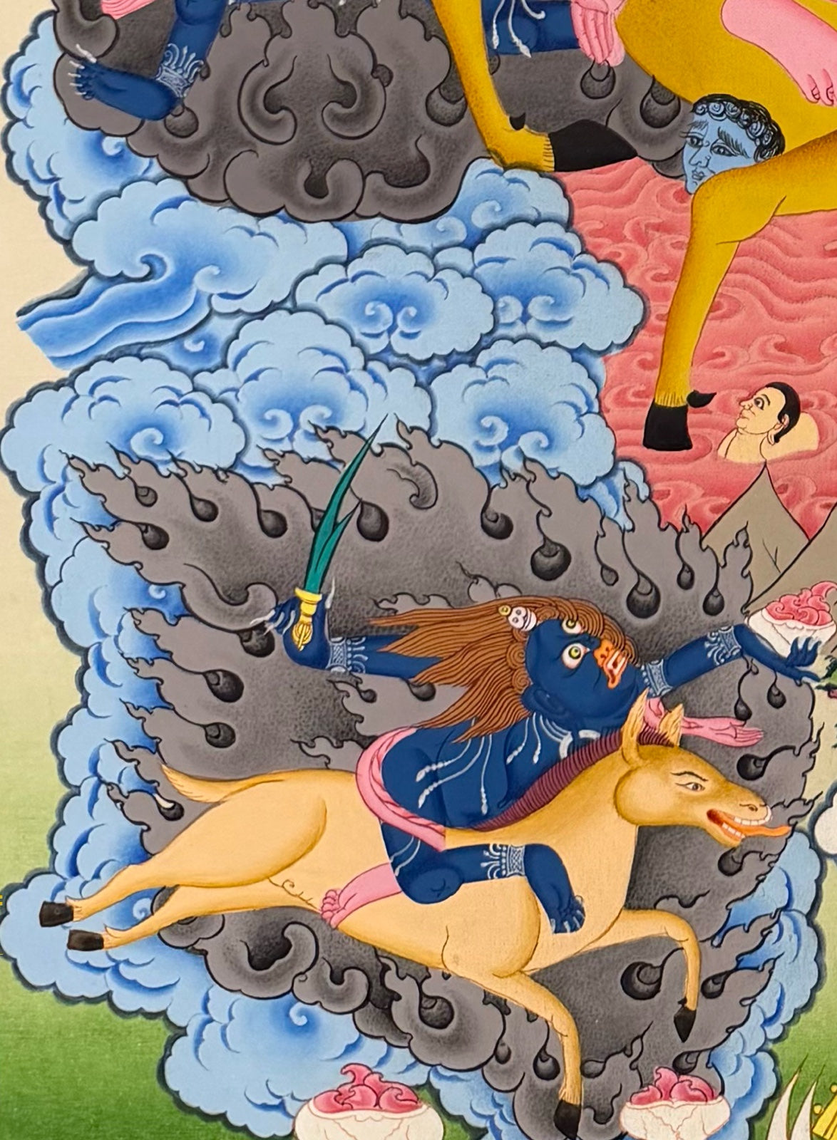 Palden Lhamo thangka, detail: bottom-left corner
