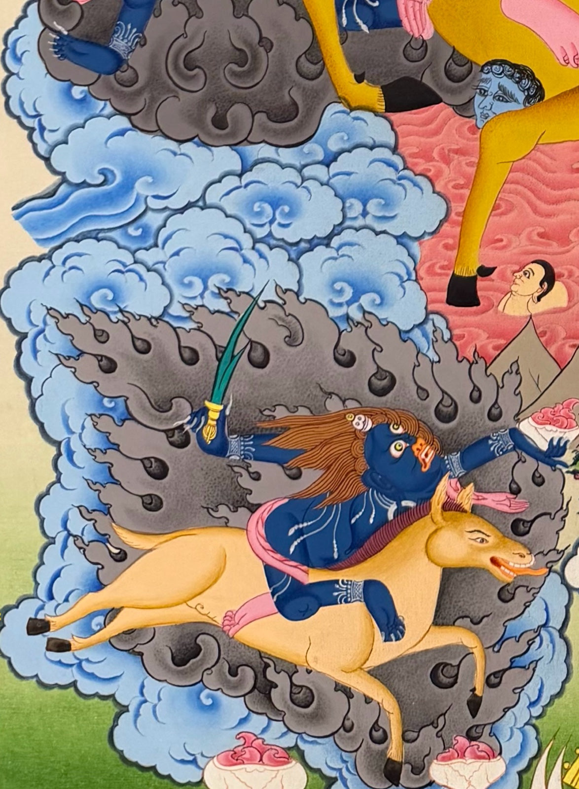 Palden Lhamo thangka, detail: bottom-left corner