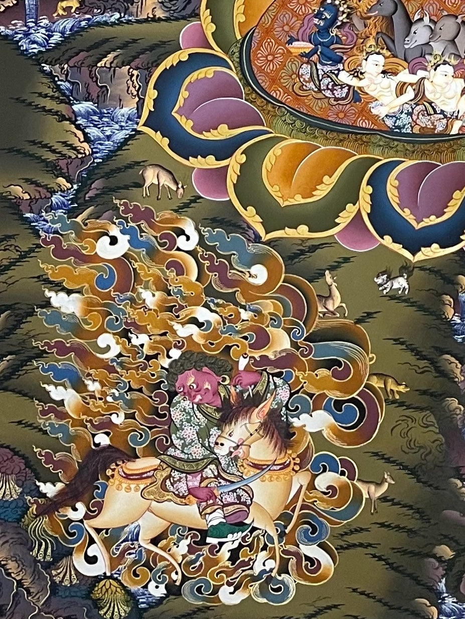 Yamantaka thangka, detail: bottom-left corner