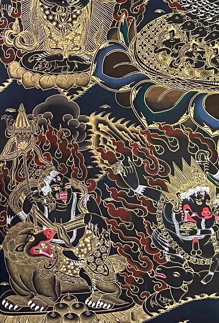 Yamantaka thangka, detail: bottom-left corner