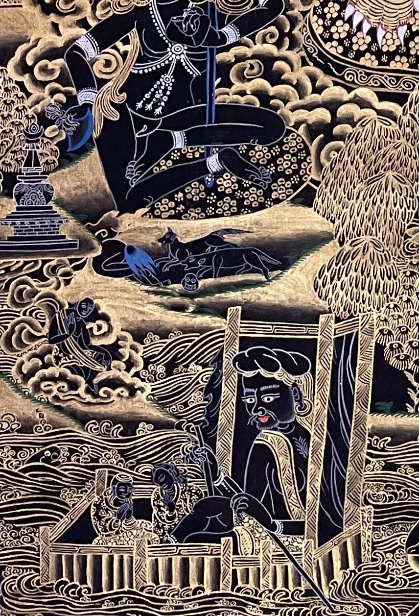 Dorje Drolo thangka, detail: bottom-left corner