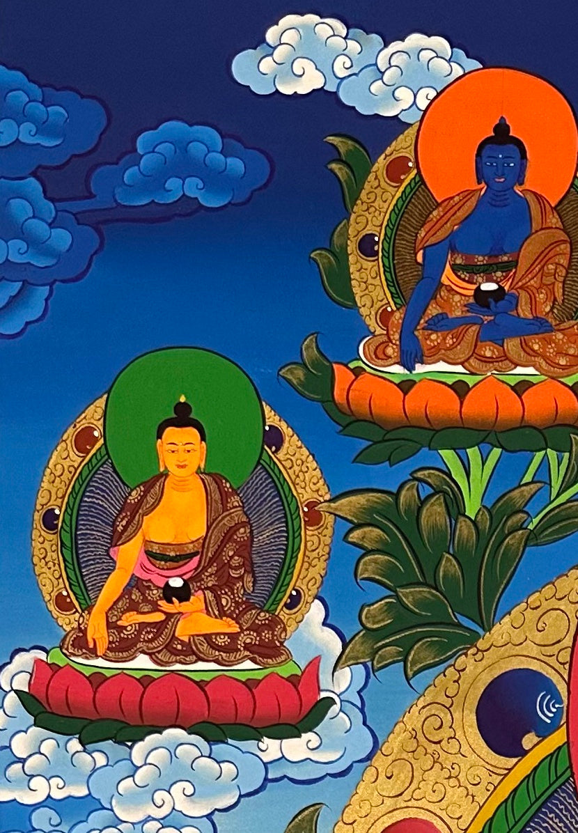 Vajrasattva thangka, detail: top-left corner