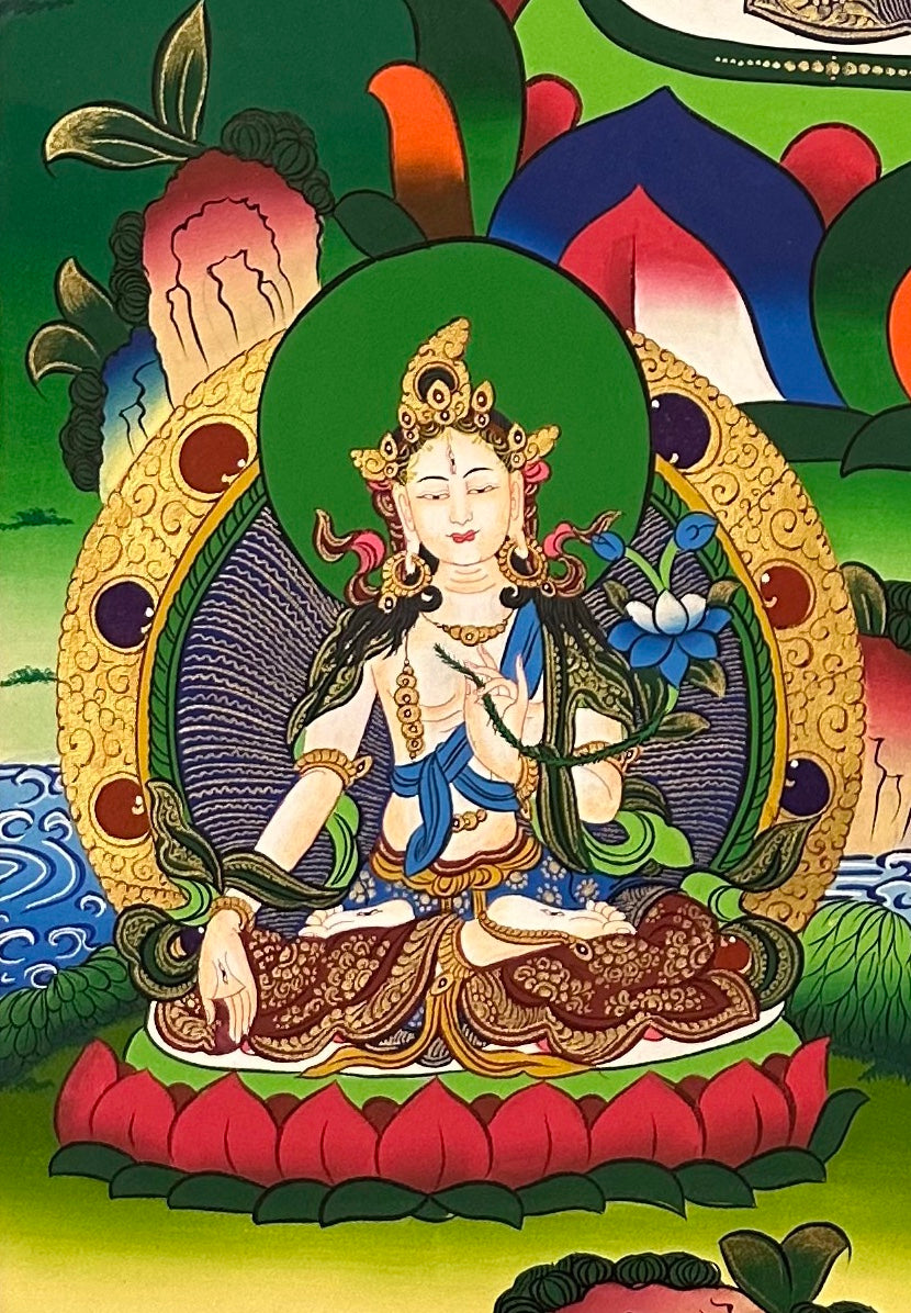 Vajrasattva thangka, detail: bottom-left corner