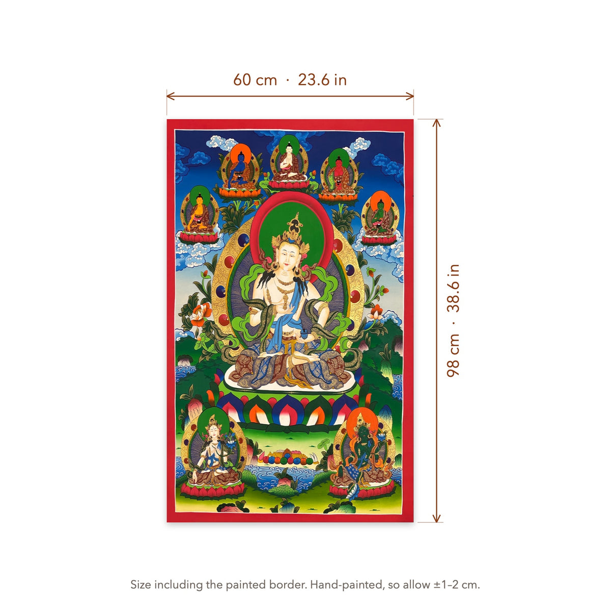 Size diagram: 60 × 98 cm (23.6 × 38.6 in), including the painted border