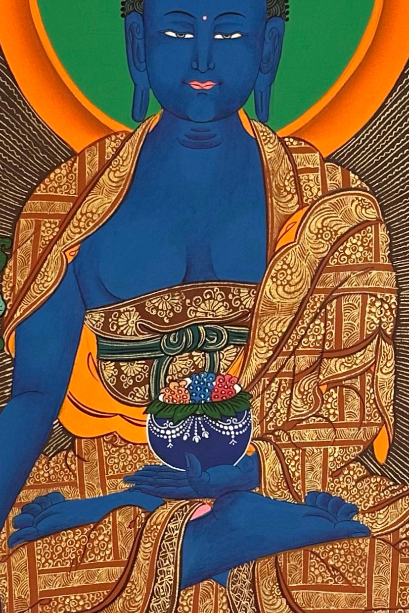 Medicine Buddha thangka, detail: centre
