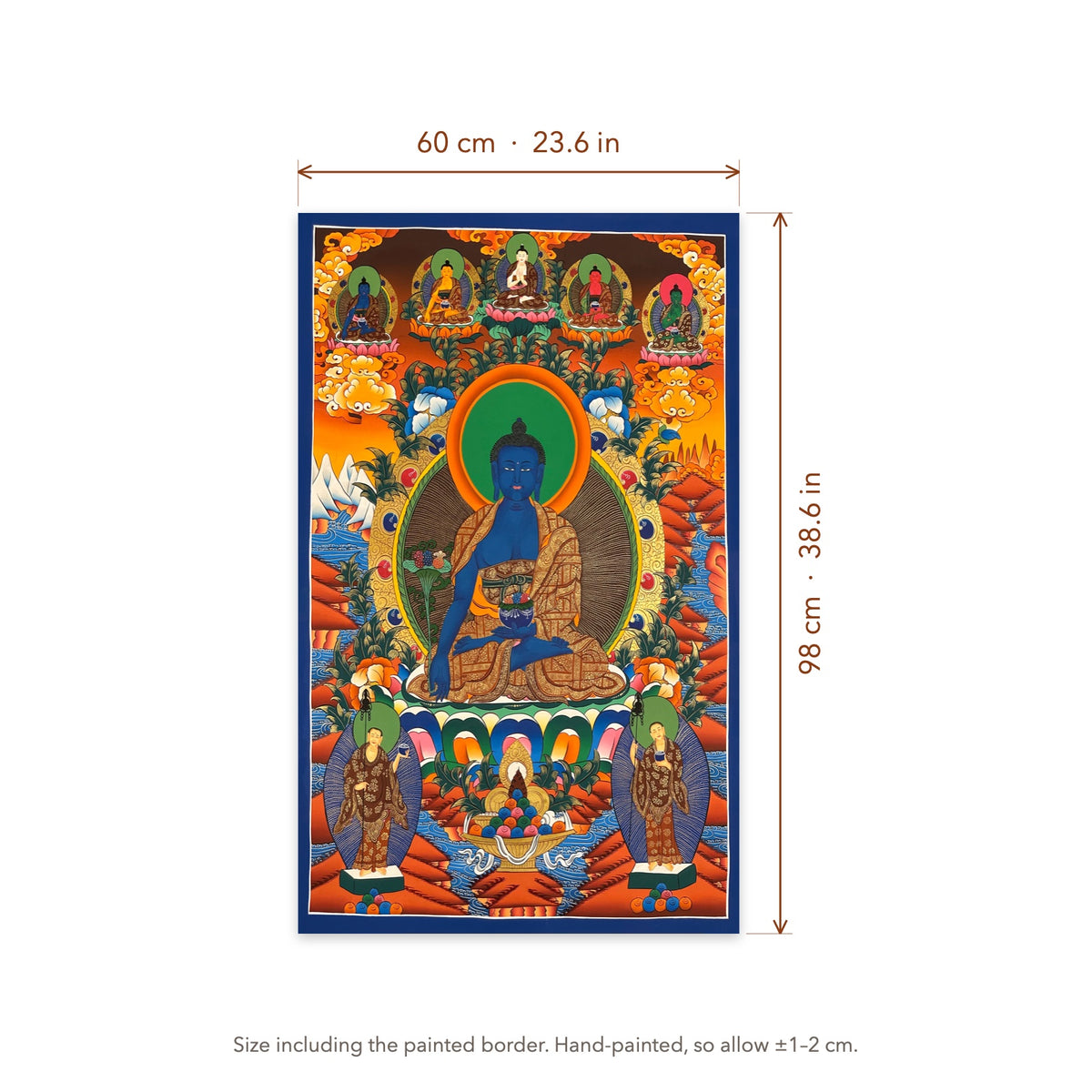 Size diagram: 60 × 98 cm (23.6 × 38.6 in), including the painted border