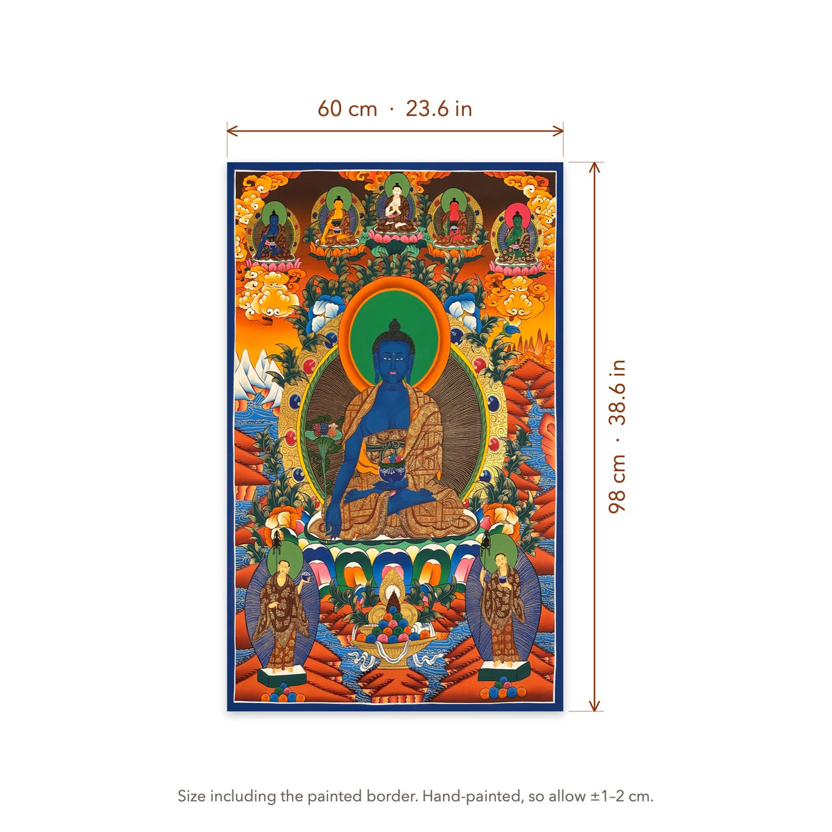 Size diagram: 60 × 98 cm (23.6 × 38.6 in), including the painted border