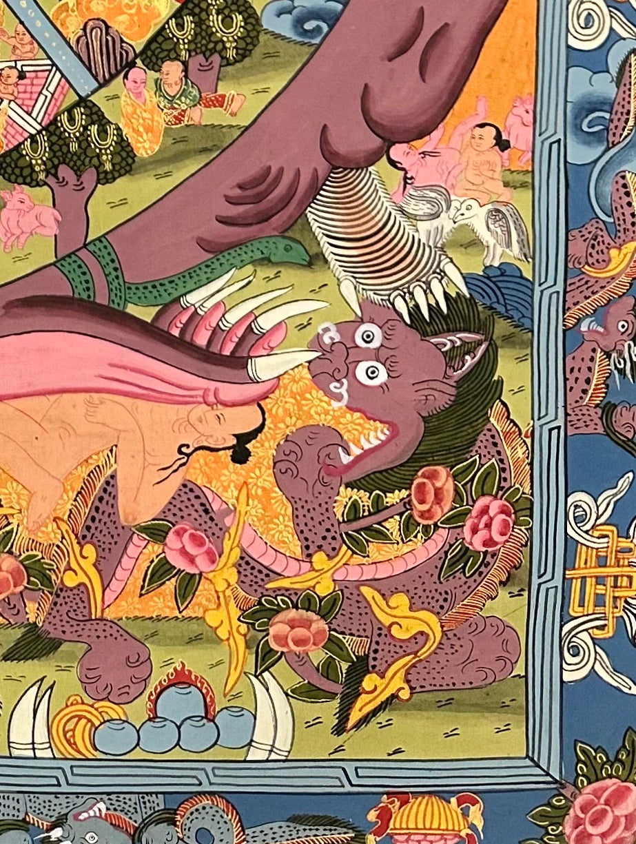 Wheel of Life thangka, detail: bottom-right corner