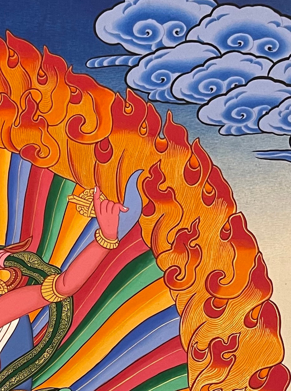 Chakrasamvara thangka, detail: top-right corner