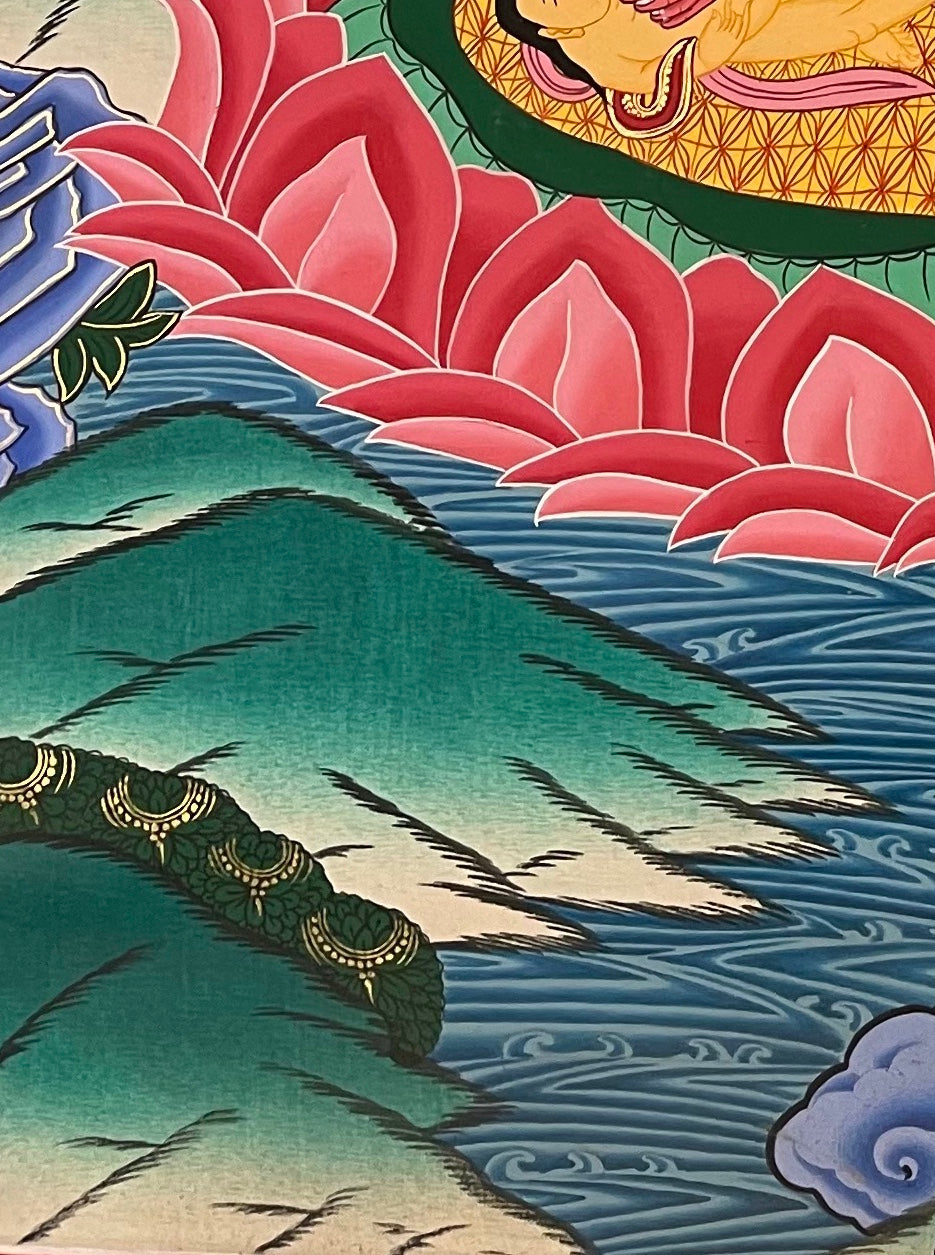Chakrasamvara thangka, detail: bottom-left corner