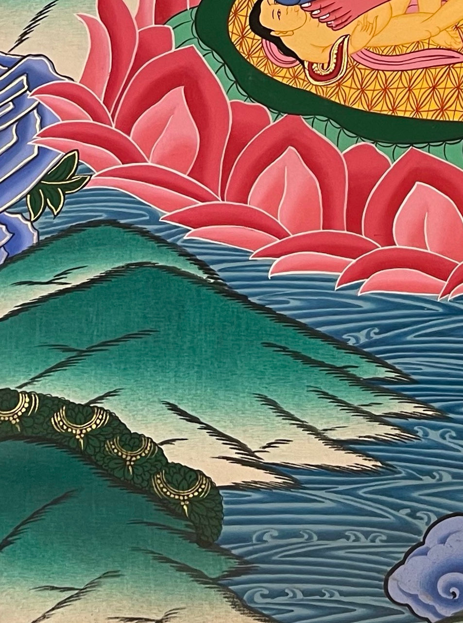 Chakrasamvara thangka, detail: bottom-left corner