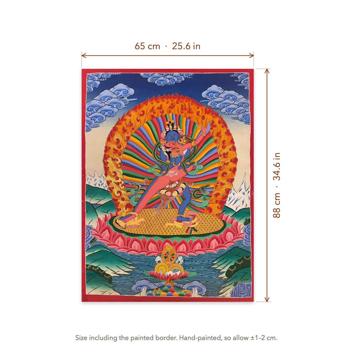 Size diagram: 65 × 88 cm (25.6 × 34.6 in), including the painted border