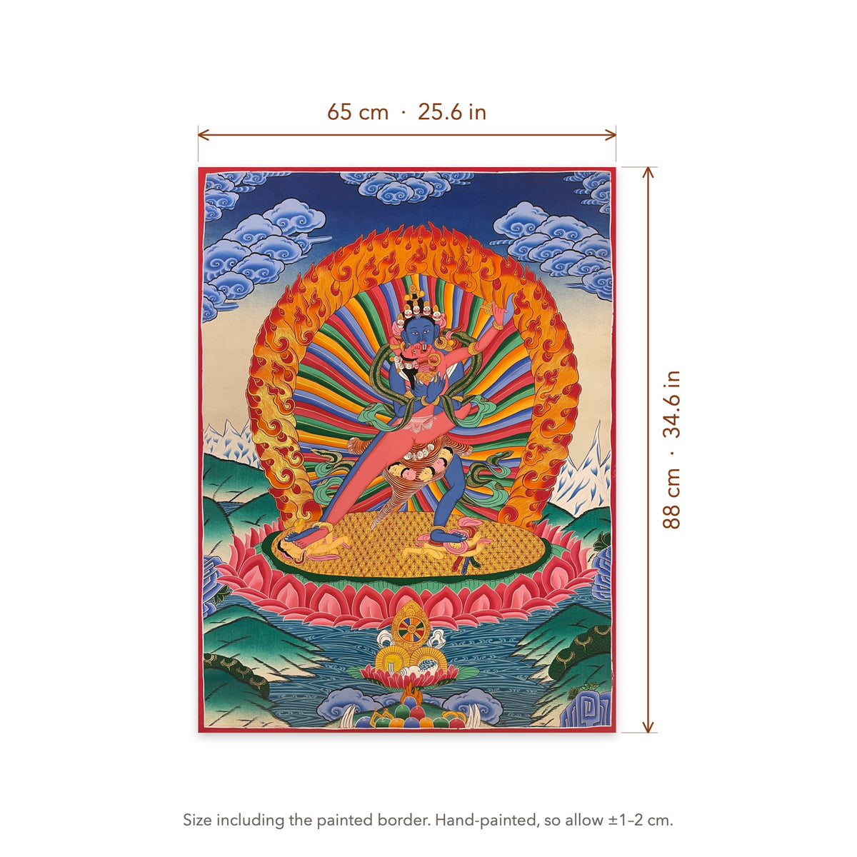 Size diagram: 65 × 88 cm (25.6 × 34.6 in), including the painted border