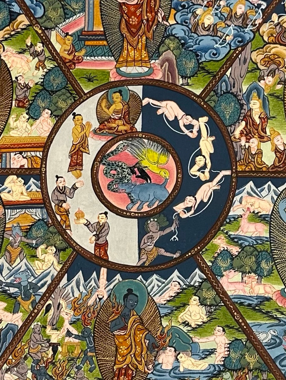 Wheel of Life thangka, detail: centre