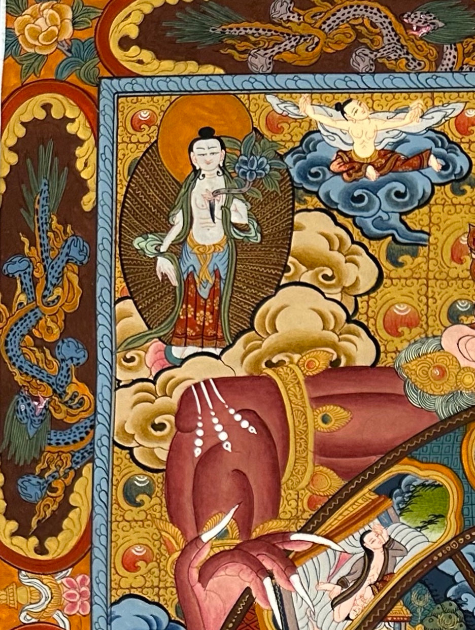 Wheel of Life thangka, detail: top-left corner