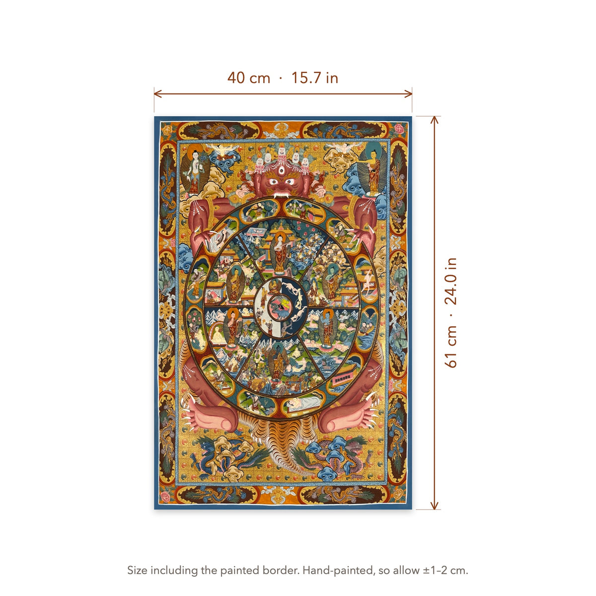 Size diagram: 40 × 61 cm (15.7 × 24.0 in), including the painted border