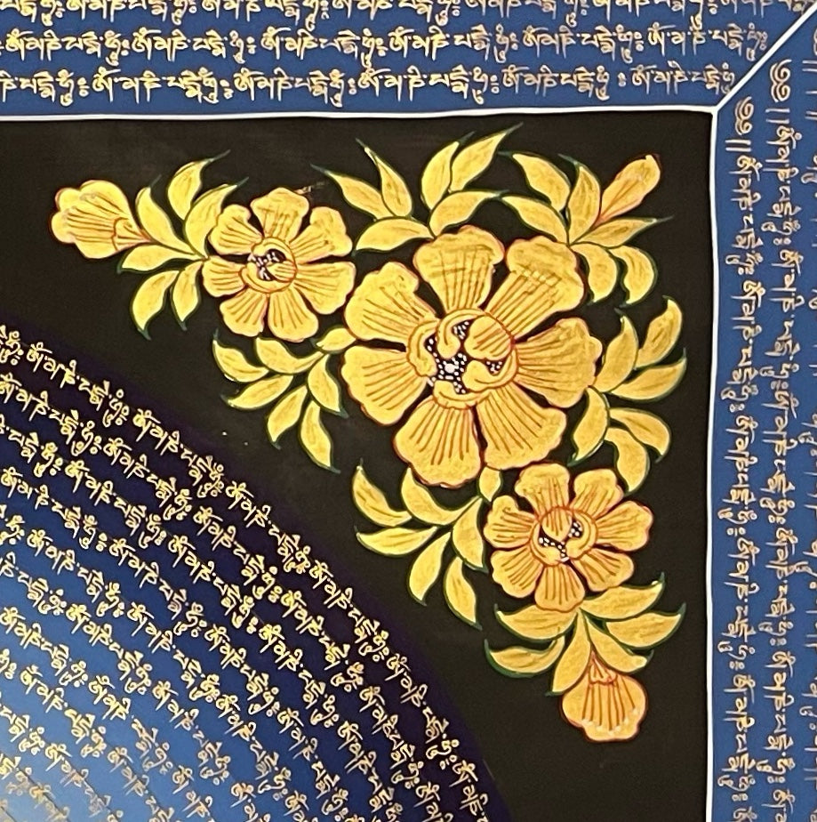 Jambhala Mantra Mandala thangka, detail: top-right corner