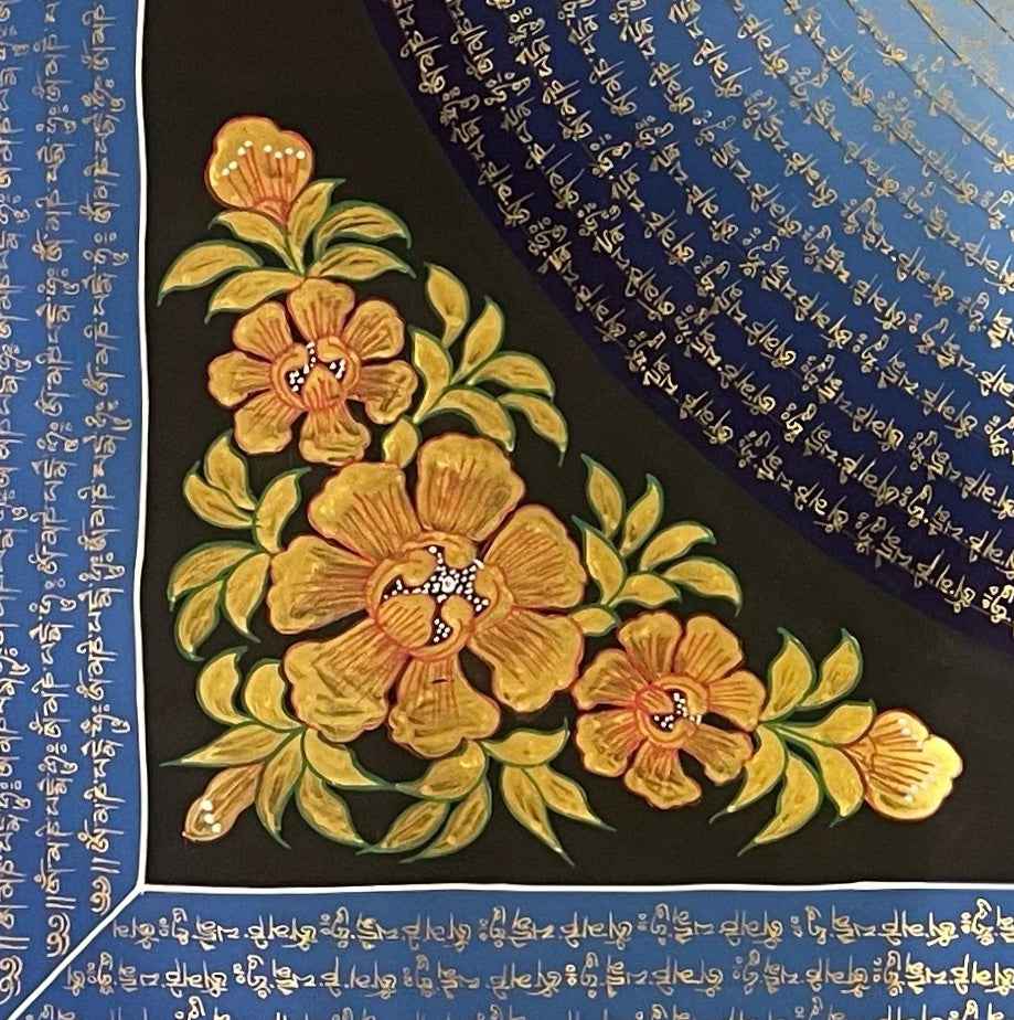 Jambhala Mantra Mandala thangka, detail: bottom-left corner