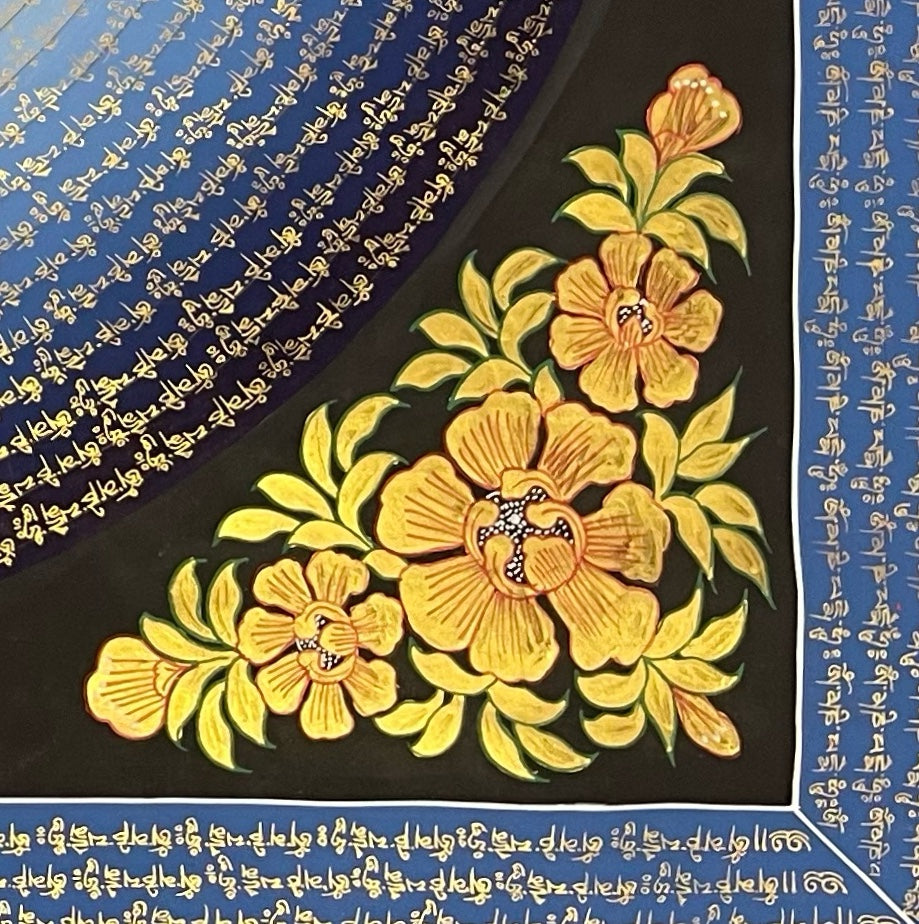 Jambhala Mantra Mandala thangka, detail: bottom-right corner