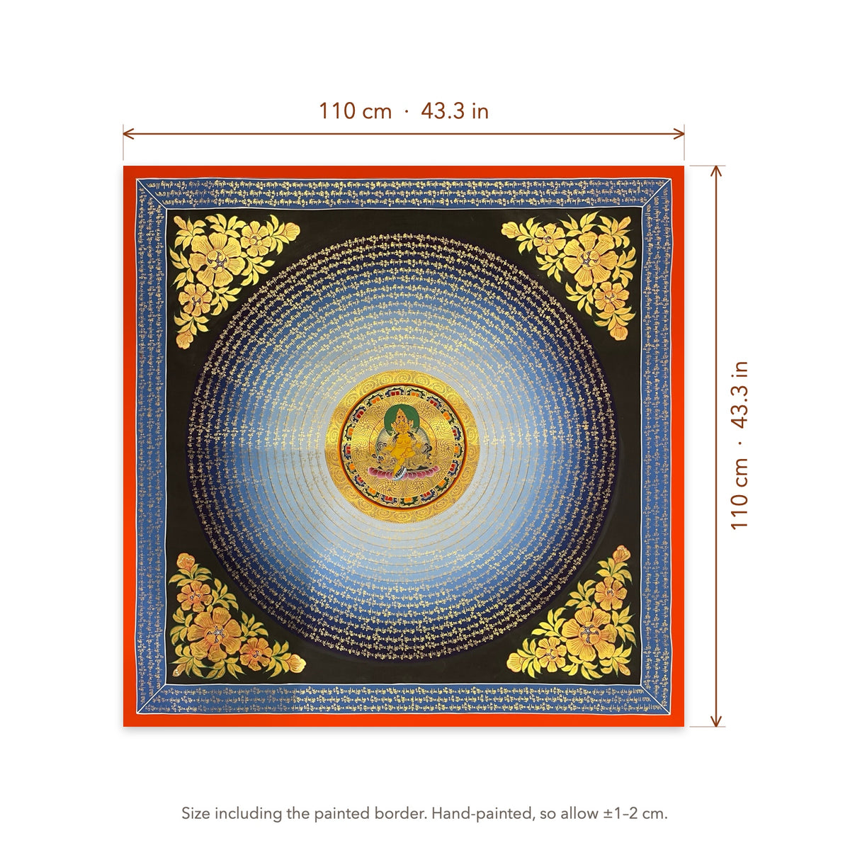 Size diagram: 110 × 110 cm (43.3 × 43.3 in), including the painted border