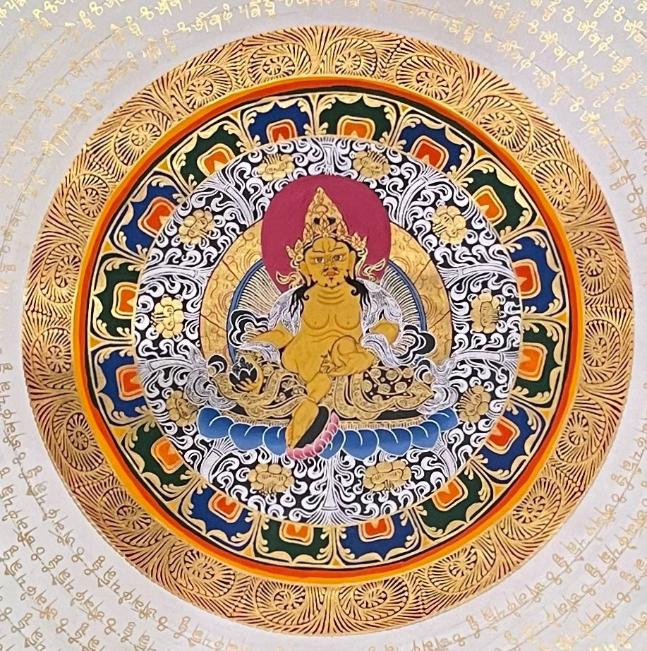 Jambhala Mantra Mandala thangka, detail: centre