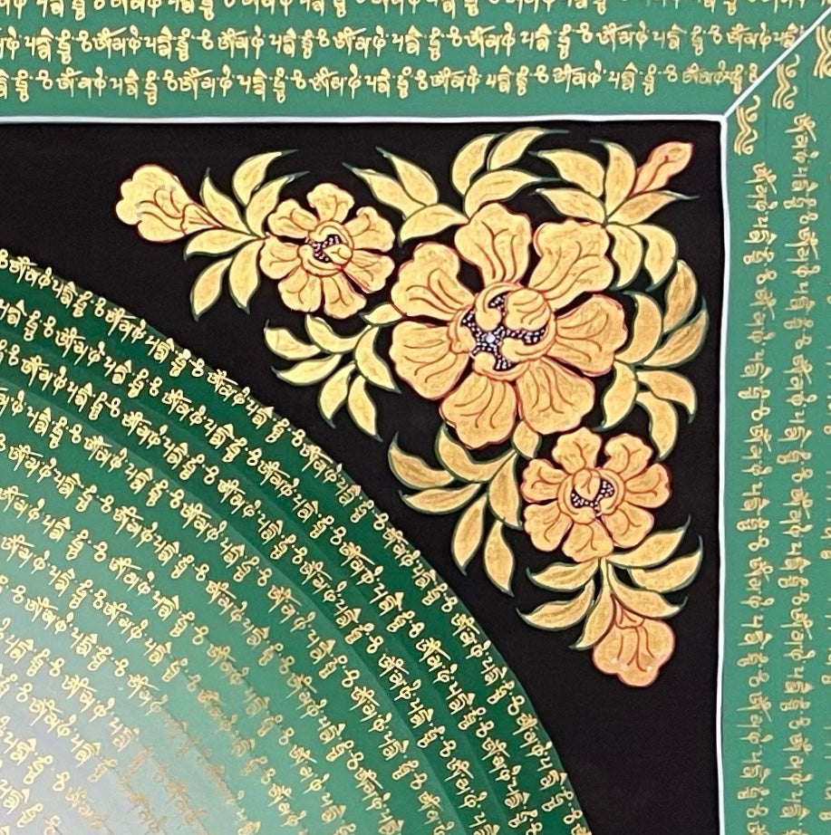 Jambhala Mantra Mandala thangka, detail: top-right corner