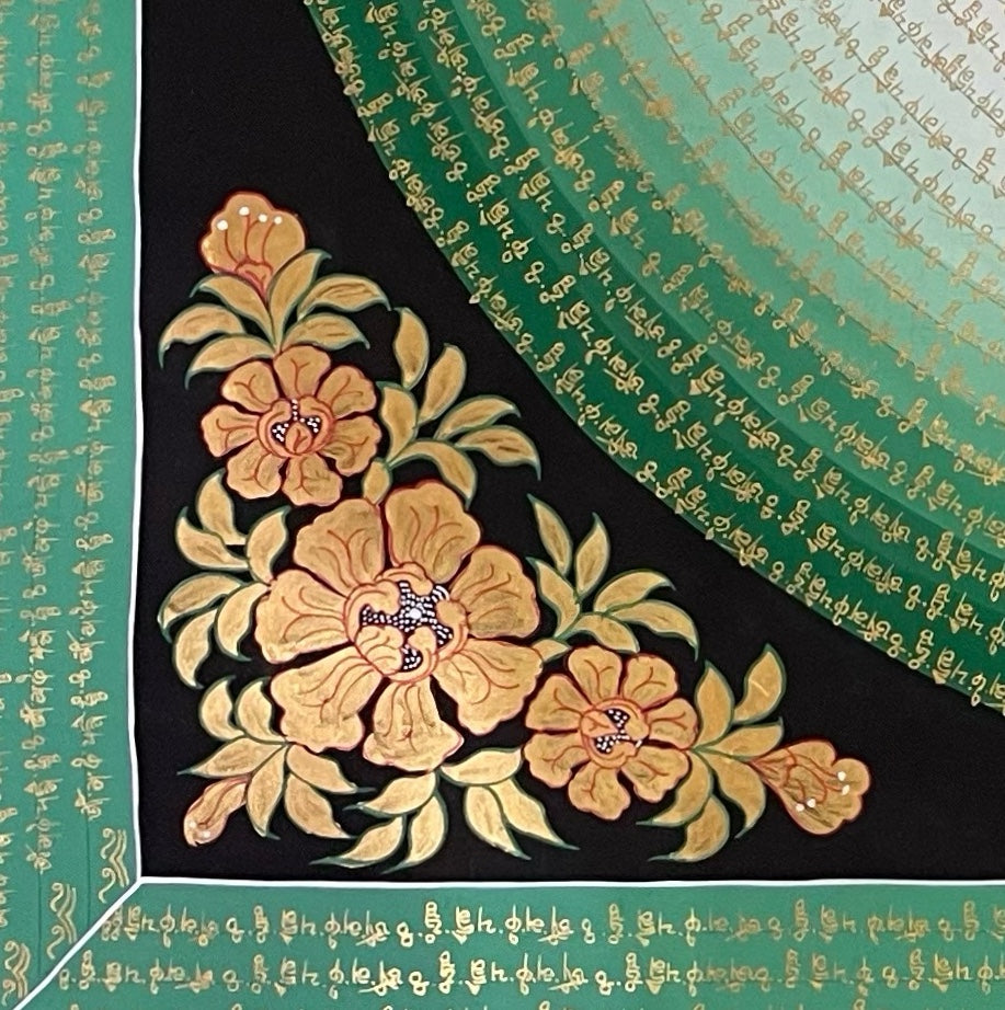 Jambhala Mantra Mandala thangka, detail: bottom-left corner