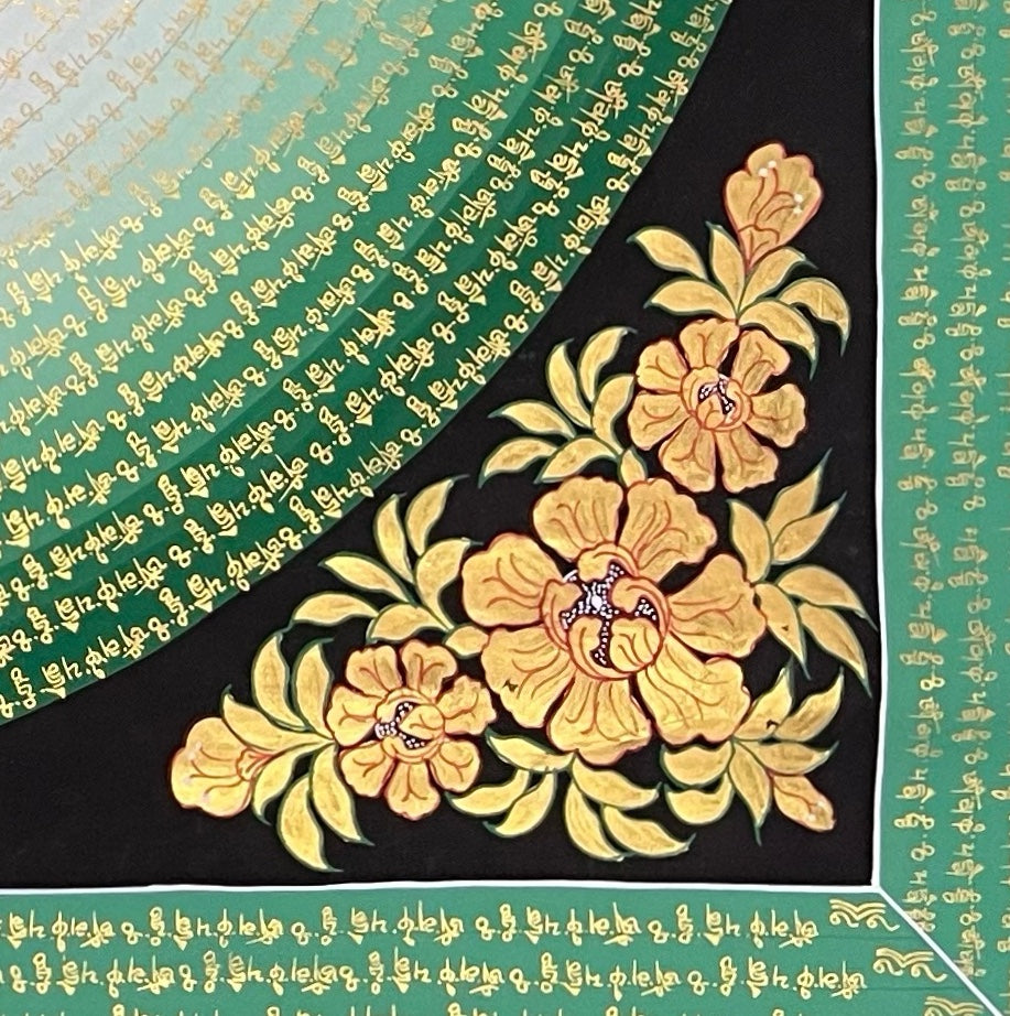 Jambhala Mantra Mandala thangka, detail: bottom-right corner
