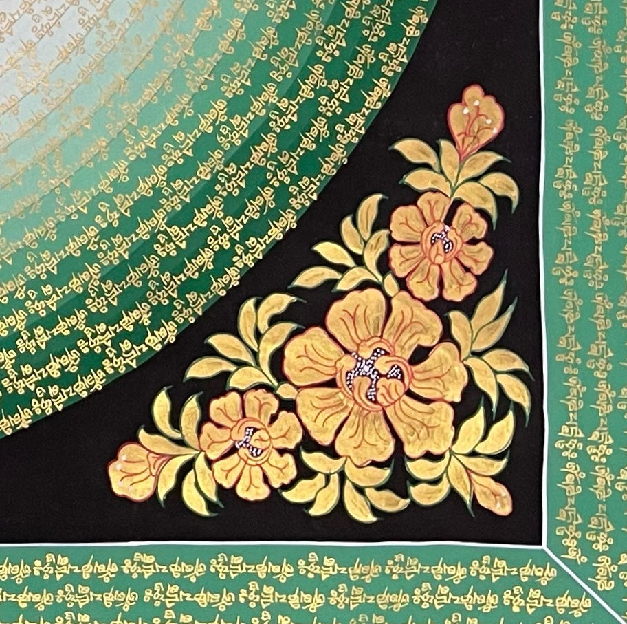 Chenrezig Mantra Mandala thangka, detail: bottom-right corner