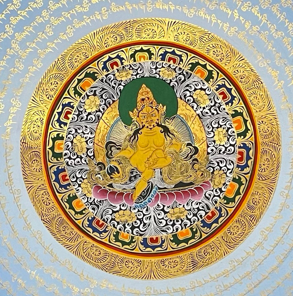 Jambhala Mantra Mandala thangka, detail: centre