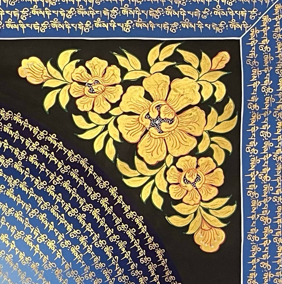 Mantra Mandala thangka, detail: top-right corner