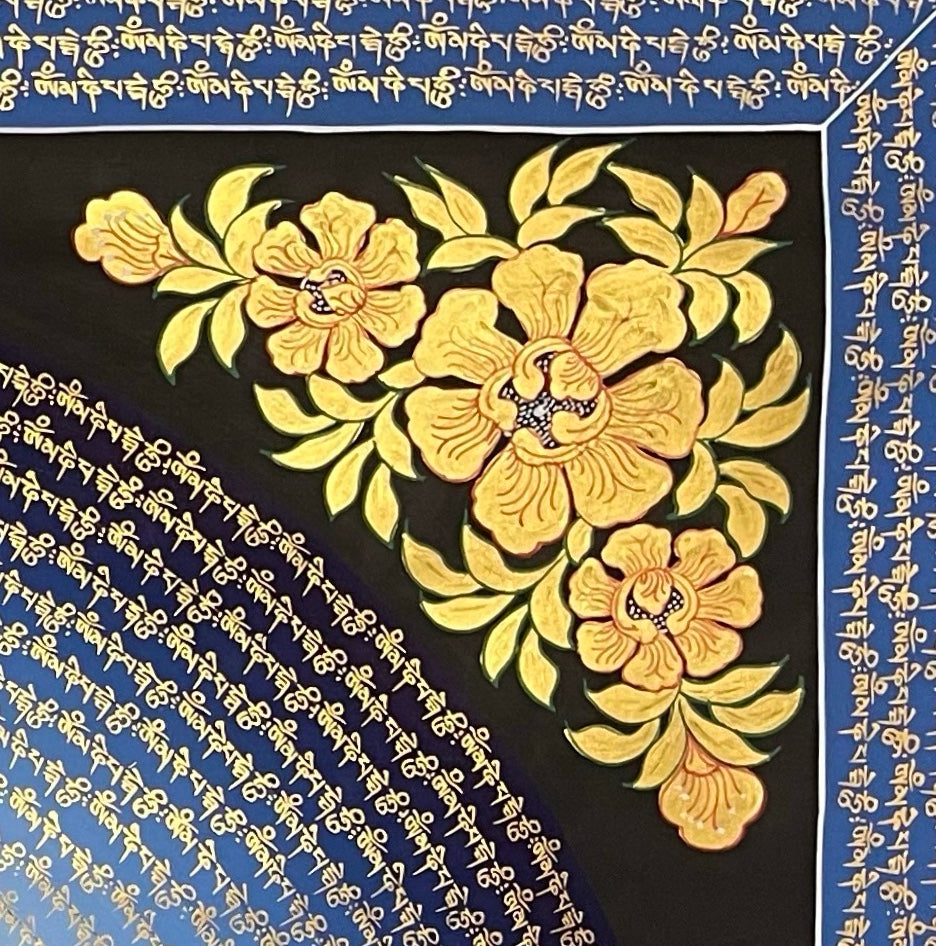Jambhala Mantra Mandala thangka, detail: top-right corner