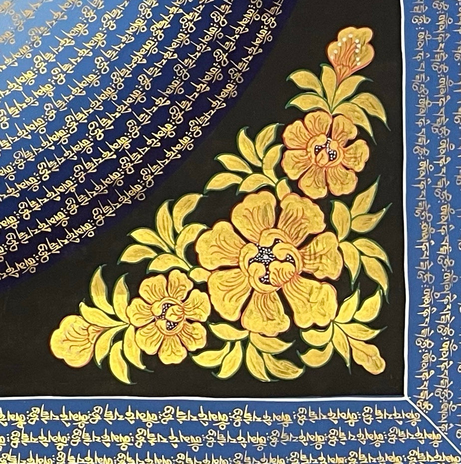 Mantra Mandala thangka, detail: bottom-right corner