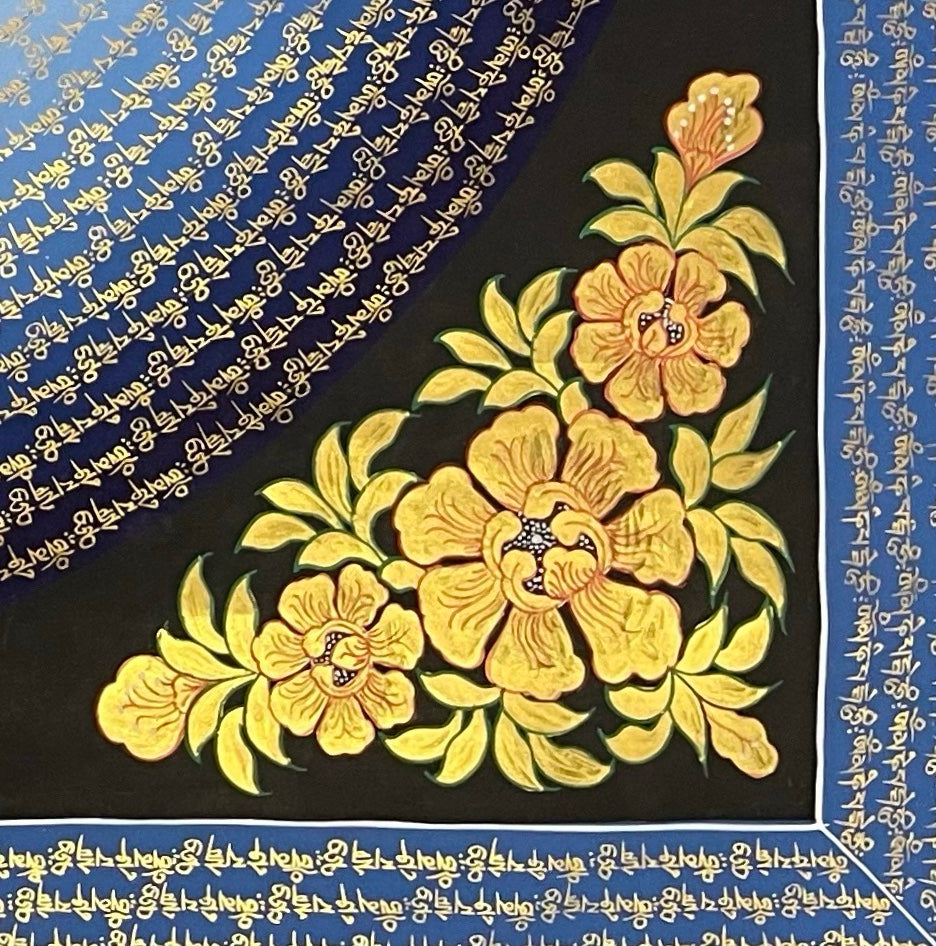 Jambhala Mantra Mandala thangka, detail: bottom-right corner