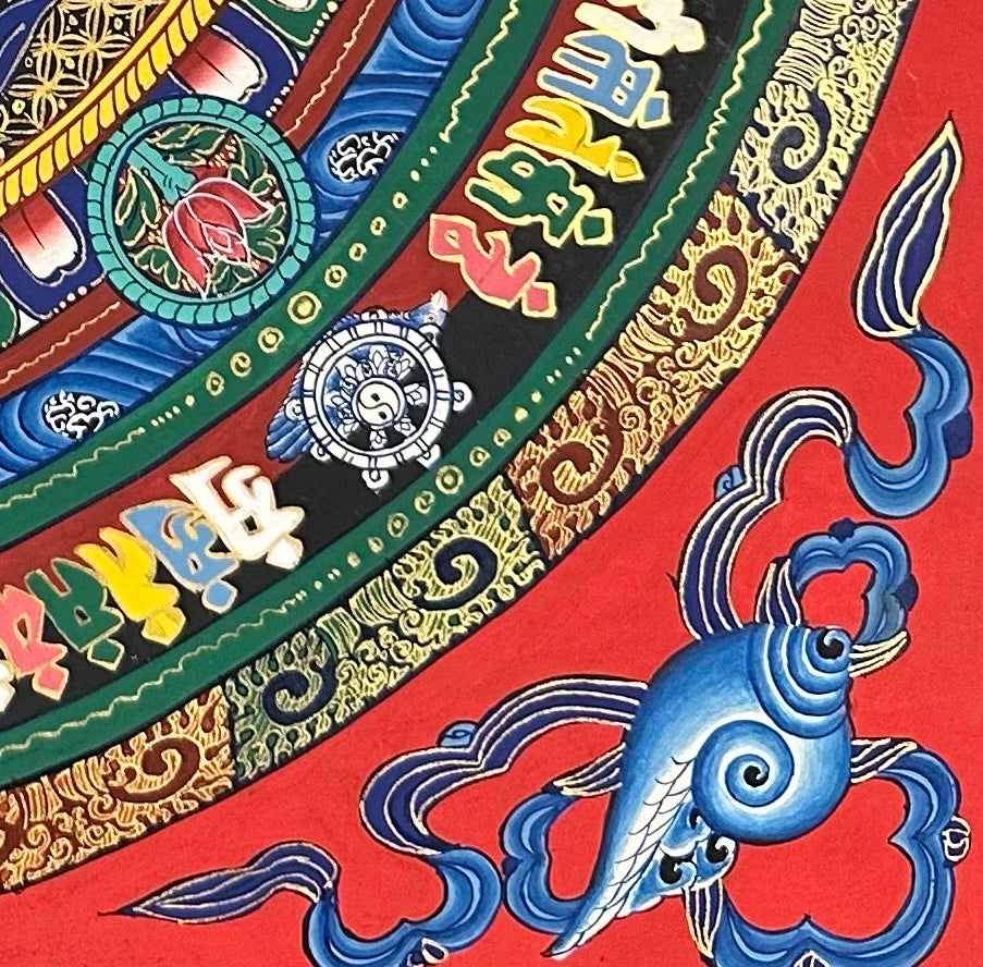Kalachakra Monogram Mandala thangka, detail: bottom-right corner
