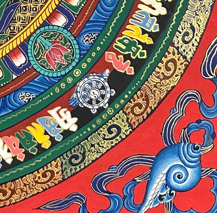 Kalachakra Monogram Mandala thangka, detail: bottom-right corner
