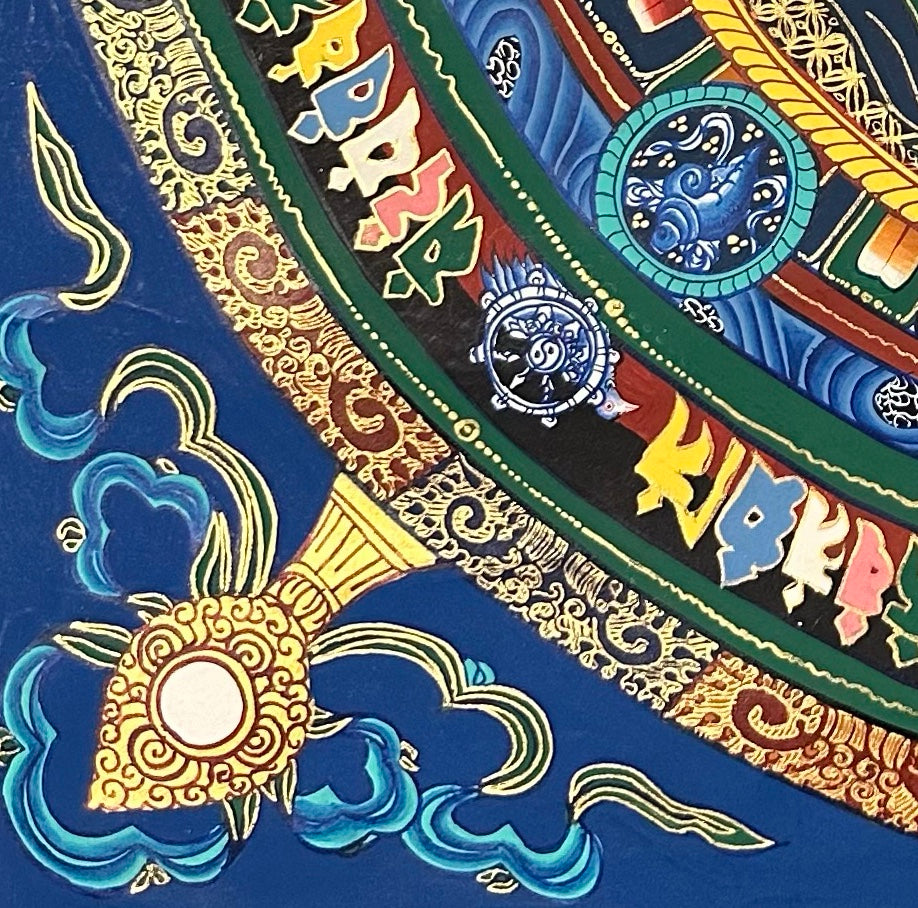 Kalachakra Monogram Mandala thangka, detail: bottom-left corner