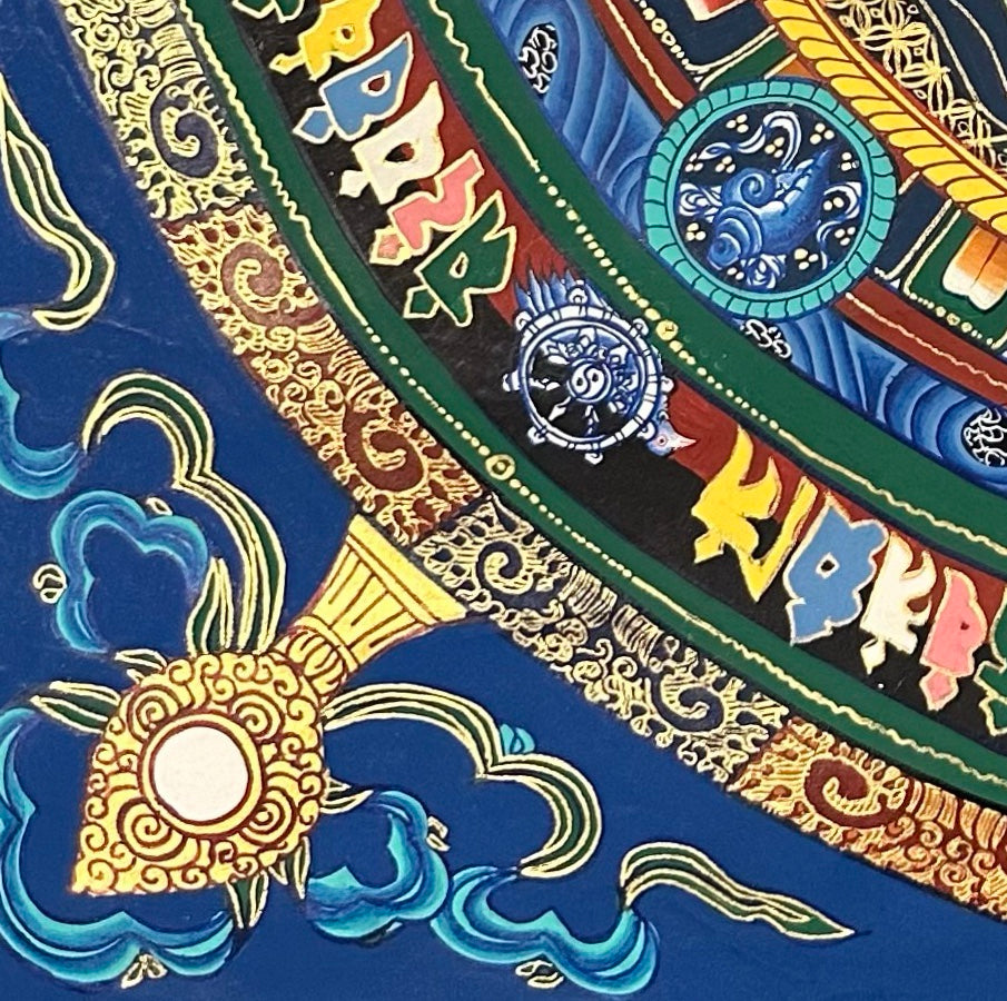 Kalachakra Monogram Mandala thangka, detail: bottom-left corner