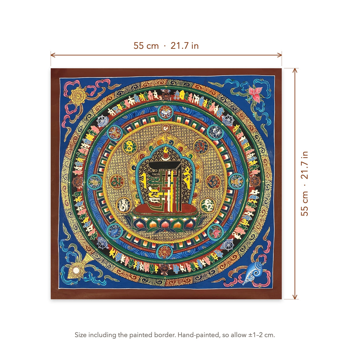 Size diagram: 55 × 55 cm (21.7 × 21.7 in), including the painted border