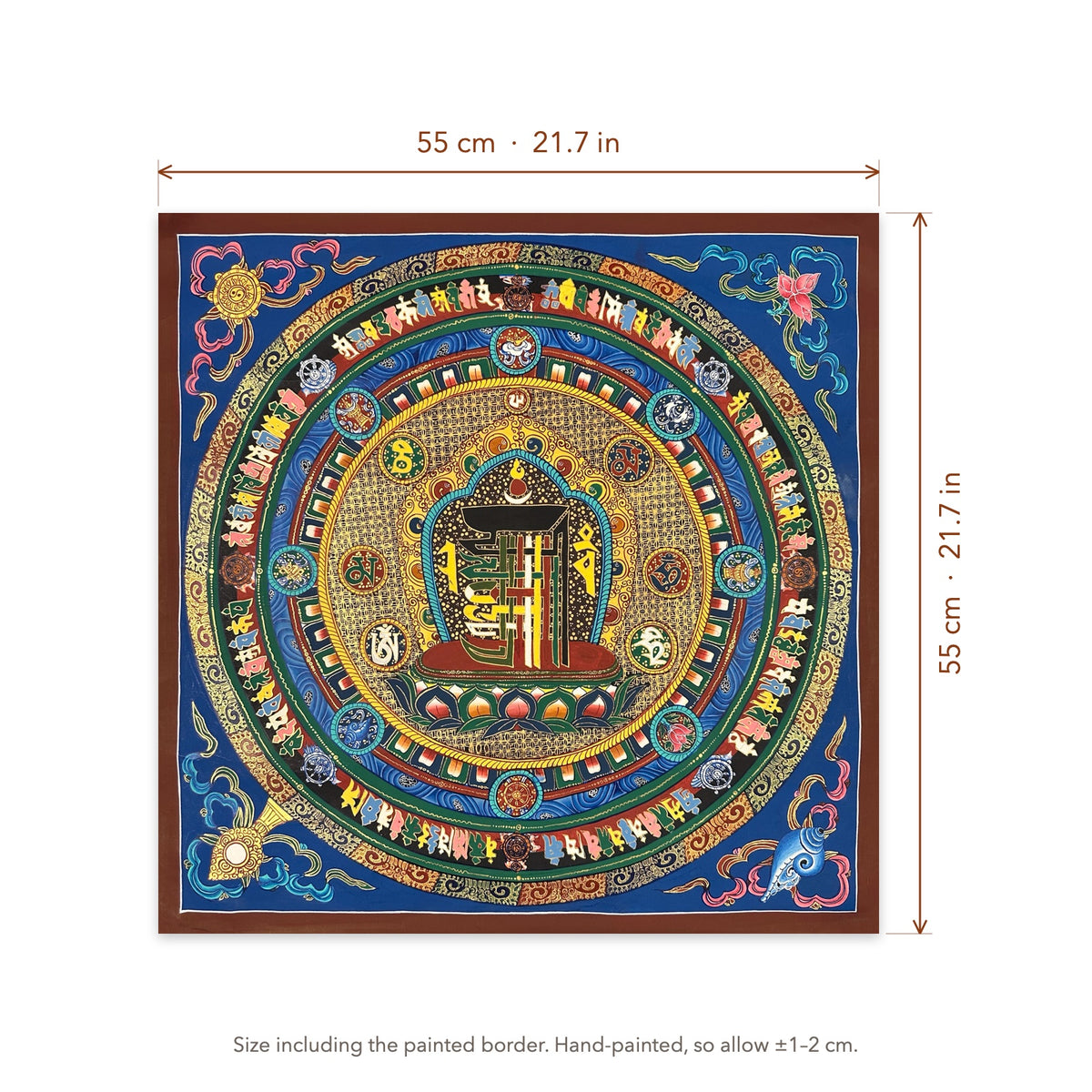 Size diagram: 55 × 55 cm (21.7 × 21.7 in), including the painted border