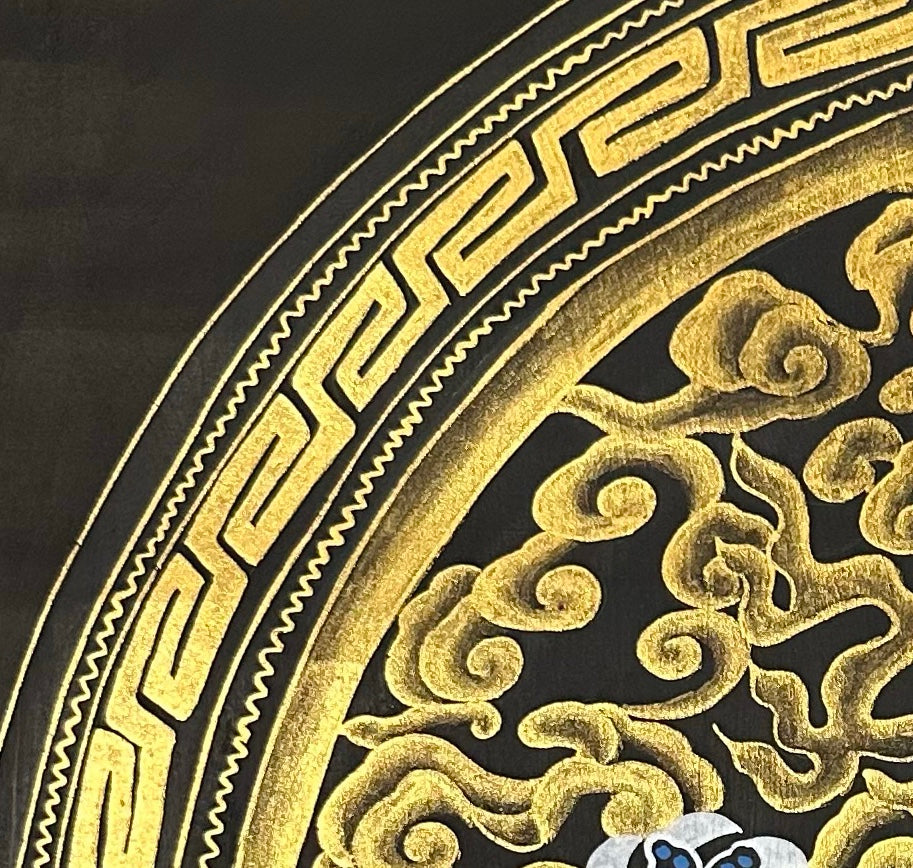 Dragon Mandala thangka, detail: top-left corner