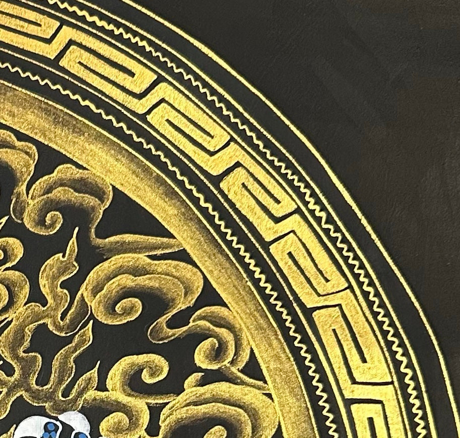 Dragon Mandala thangka, detail: top-right corner